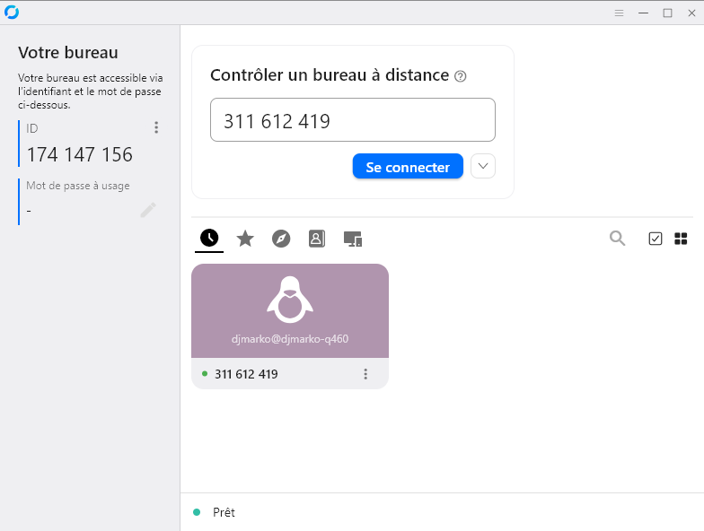RustDesk prêt à recevoir une connexion de support