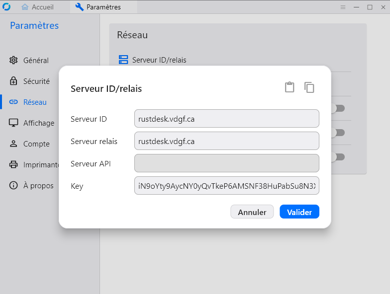 Configuration du serveur RustDesk de VDGF Technologies